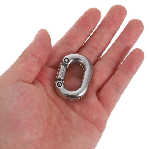 NUOBESTY 8mm stainless steel quick link connector, close-up view in hand