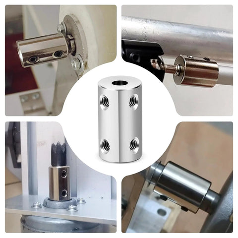 Six Piece 8mm Shaft Couplers Set delivers secure, rigid, set screw connections for dual 8mm shafts in machines and robots, steel finish