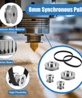 8mm GT2 synchronous pulley and belt set with aluminum alloy material, used in precision gear systems for high flexibility.