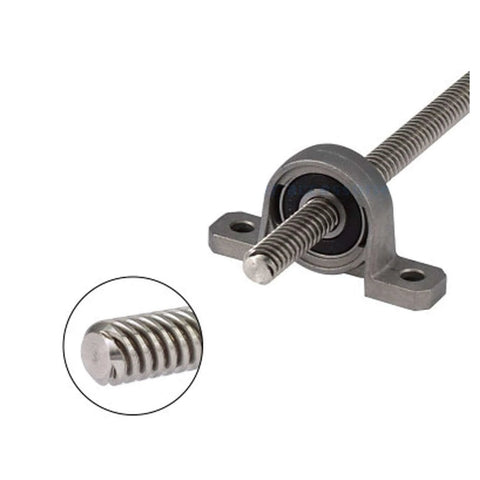 8mm t8 200mm lead screw nut set with vertical pillow bearing block, shown with close-up of lead screw details.