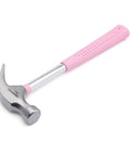8 oz claw hammer with a shock-absorbing non-slip pink grip for comfortable, accurate nail driving and efficient nail removal