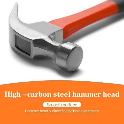 Close-up of Eight Ounce Straight Rip Claw Hammer With Fiberglass Handle Smooth Face Non Slip Grip General Purpose Hammer.