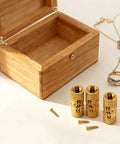 8 Pcs 8mm Hidden Brass Barrel Hinges For DIY Jewelry Boxes And Hand Craft Projects, shown next to a wooden box