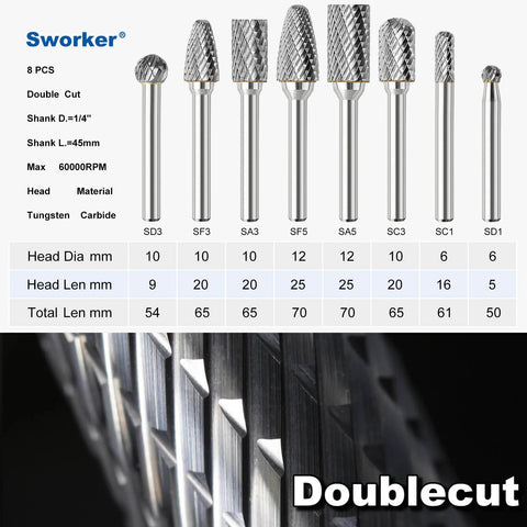 8 Piece Carbide Burr Set With 1 Quarter Inch Shank For Die Grinder And Rotary Tools Includes 6mm 10mm And 12mm Head Diameters