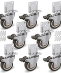 8 Piece Set 2 Inch L Shaped Caster Wheels With Brakes Side Mount Casters With Screws Locking Swivel No Noise TPR Rubber Wheel 360 Degree Silent Castors For Furniture Baby Beds Cabinets Up To 660 Lbs