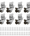 Eight Pcs L-Shaped 1 Inch Caster Wheels With 360 Degree Swivel And Brake TPR Rubber Silent Floor Safe Furniture Castors with screws