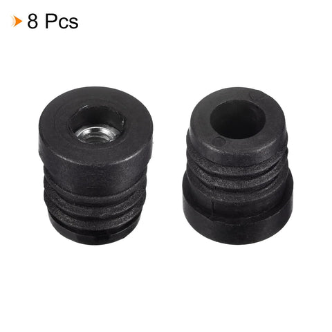 8 Piece Set Round Tube Inserts With M6 Thread For 19mm Diameter Round Tubes Black Plastic Plug Caster End Caps