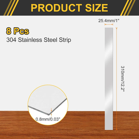 Eight Pack 304 Stainless Steel Shim Stock Strips 0.8mm Thick 1x12 Inch Flat Bar Gap Filler Trim dimensions by Uxcell