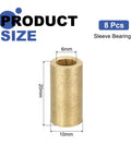 Eight Pieces Self Lubricating Sintered Bronze Sleeve Bearings 6mm Bore 10mm OD 20mm Length shown with dimensions