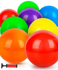 8PCS Inflatable Playground Balls, 8.5Inch Bouncing Sensory Balls with Hand Air Pump, six bright colors displayed