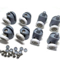 8 Pcs Shower Door Rollers Replacement Set with 25mm wheels, single top & bottom runners, screws and caps on white background