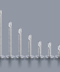 200pcs #8 x 1 Inch Sheet Metal Self Tapping Screws 410 Stainless Steel Truss Head High Strength Quick Tapping Screws displayed in ascending size