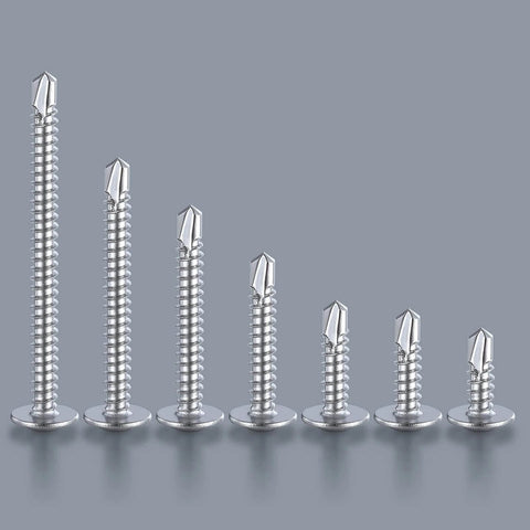 200pcs #8 x 1 Inch Sheet Metal Self Tapping Screws 410 Stainless Steel Truss Head High Strength Quick Tapping Screws displayed in ascending size