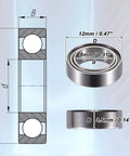 Diagram and photo of MR128ZZ 8x12x3.5mm Deep Groove Ball Bearings With Double Metal Shield showing dimensions and side view.