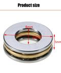 10 Pack F8 16M Miniature Thrust Axial Metal Ball Bearing 8x16x5mm image showing size measurements for precise axial support