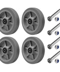 Set of 4 8 x 2 Inch Heavy Duty Industrial Caster Wheels with 1/2 Inch Bore Axle, Thermoplastic Rubber, Roller Bearings, and Bolts