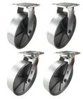 8 x 2 Inch Heavy Duty Steel Caster Wheels Set of 4, 2 Swivel and 2 Rigid Casters, Plate Mount Industrial Wheels for Platform Trucks
