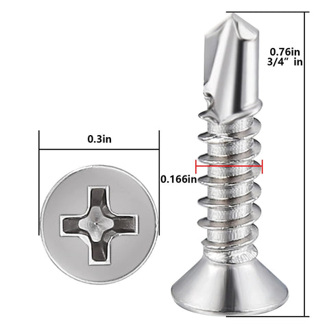 400pcs #8 x 3/4 Inch Flat Head Self Tapping Sheet Metal Screws Stainless Steel High Strength Quick Self Drilling Screws with Deep Threads