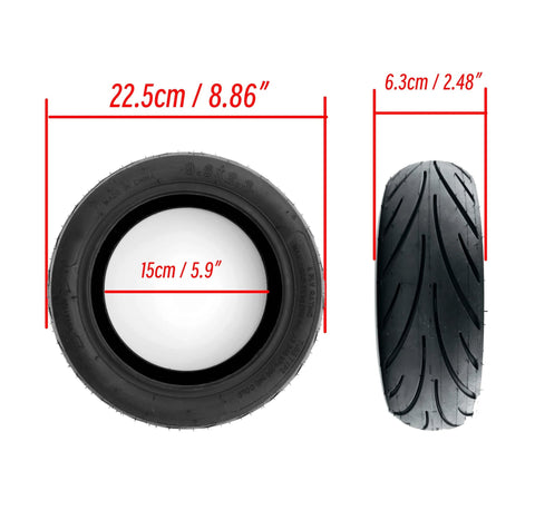 9.5 x 2.3 9.5" Rubber Explosion-proof Tubeless Tire Replacement for kqi 100p Electric Kick Scooter, side and front view.