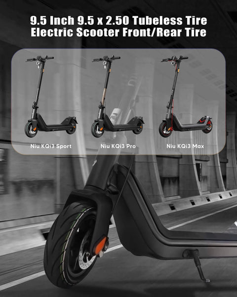 9.5 x 2.50 Off-Road Tire 9.5 Inch Tubeless Tire for KQI3 Electric Scooter Accessories Front Rear Replacement Tire shown on scooters