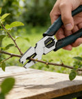 Versatile 9-in-1 cutting pliers deliver wire cutting, stripping, crimping, nail pulling and more, used in garden for branch cutting