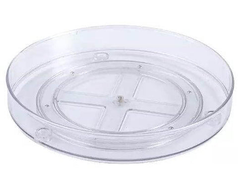 9" Acrylic Plastic Lazy Susan Turntable Organizer clear view side angle on white background