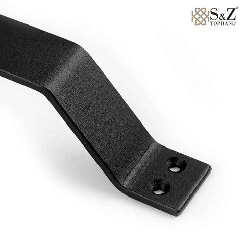 9 Inch Sliding Barn Door Handle Set In Black For Interior And Exterior Doors, Heavy Duty Pull Handle For Sliding Barn Doors, Easy To Install, Rust Resistant Carbon Steel With Frosted Black Finish, close-up view