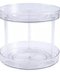 9" Double Layer Acrylic Plastic Lazy Susan Turntable Organizer featuring a clear design and a two-tier rotating structure.
