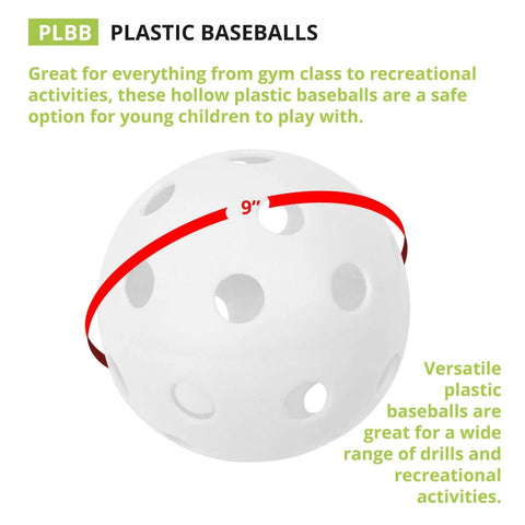9" Hollow Plastic Baseballs - Athletic Baseball Equipment - Practice Baseballs Plastic Hollow - Regulation Size Balls