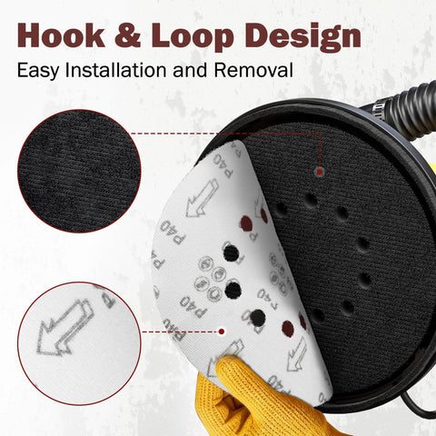 Close-up of 9 Inch Hook And Loop Drywall Discs Set showing easy installation with 10-hole design and multiple grits.
