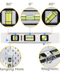 Magnetic Torpedo Level 9 Inch With Box Frame And Alloy Construction, Hands Free Magnetic Attachment For Fast Readouts On Iron Surfaces, 180 90 45 Degree Bubble Vials With Green Acrylic Top View For Clear Readability.