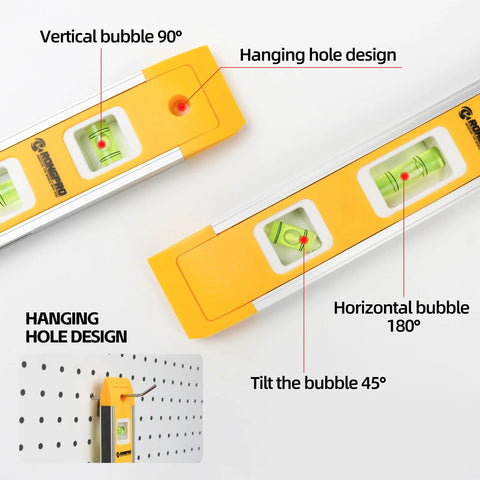 9 Inch Magnetic Torpedo Level With 45 Degree 90 Degree And 180 Degree Bubbles Magnetic Edge For Hands Free Use In Woodworking