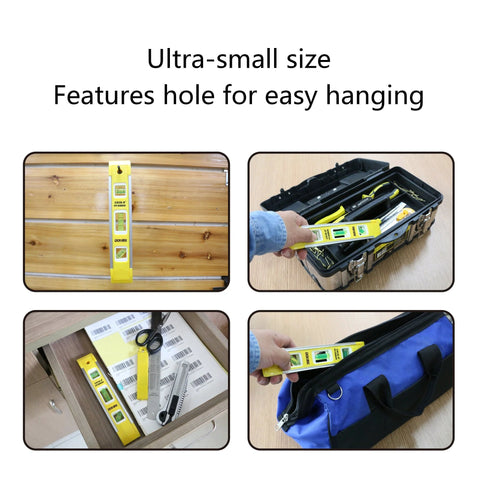 9 Inch Magnetic Box Level Torpedo Level With 3 Bubbles For 45 Degree 90 Degree And 180 Degree Angles on shelf and bag