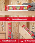 9 Inch Magnetic Torpedo Level with Overhead Viewing Window and 3 Bubbles for 45 Degree 90 Degree 180 Degree Readings