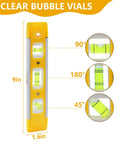 Magnetic 9 Inch Torpedo Level With Three Vials At 45 90 And 180 Degrees Delivers Fast Accurate Leveling For Hanging Pictures Shelving And Home Renovations With A Secure Magnetic Base For Hands Free Use showing 3 clear bubble vials