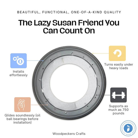 9 Inch Heavy Duty Steel Lazy Susan Turntable Bearing showing swivel plate and installation features, high load capacity support.