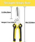 9 Inch Aviation Tin Snips Heavy Duty Metal Cutter With Straight Cut Stainless Steel Blades 3Cr13 and Easy Grip Handle dimensions