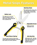 9 Inch Aviation Tin Snips Heavy Duty Metal Cutter With Straight Cut Stainless Steel Blades 3Cr13 featuring highlighted features and benefits