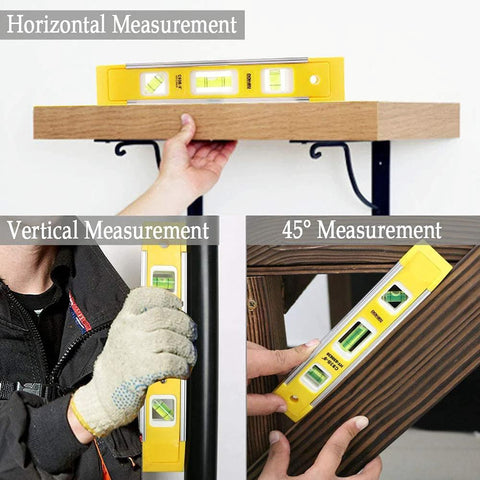 9 Inch Magnetic Box Level Torpedo Level With 3 Bubbles For 45 Degree 90 Degree And 180 Degree Angles used on wood shelves