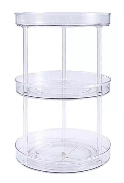 9" Inch Triple Layer Acrylic Plastic Lazy Susan Turntable Organizer - Clear rotating storage for kitchen and bathroom.