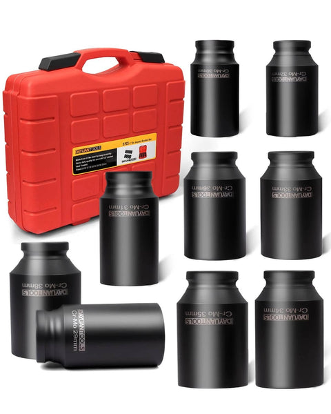 9 Pcs Axle Nut Hub Impact 1/2" Drive Socket 29 30 31 32 33 34 35 36 38mm Socket Set with red carrying case