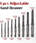 Adjustable Hand Reamer Set, 9 Piece High Speed Steel Reamers Ranging From 15/32 Inch To 1-3/16 Inch, Straight Flute, Pro Kit