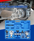 Heavy Duty Slide Hammer Puller Set With 9 Way Axle Bearing Remover Kit in blue case, attached to vehicle hub.