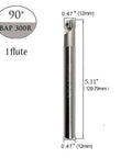 Beefy 90 Degrees BAP 300R Square Shoulder End Milling Arbor Kit With APMT1135 Coated Carbide Inserts For Finishing And Semi Finishing Of Steel Stainless Steel Iron And Cast Iron 0.47 In By 0.47 In By 5.11 In Arbor Balzers Coated Inserts LAHDYFHOE front view, showing single flute design and size measurements.