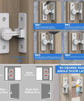 90 Degree Flip Barn Door Lock Heavy Duty Sliding Gate Latch For Garden Bathroom Garage And Sliding Doors White 1 Pack Durable Zinc Alloy Construction With Easy Installation And Corrosion Resistant Finish, shown with installation guide.
