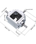 90 Degree Bevel Gearbox 1to1 Reversing Dual Outputs Aluminum Frame 6mm Shaft with dimensions displayed