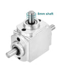 Bevel Gearbox 90 Degree 1 To 1 Dual Output Aluminum Frame 8mm Shaft Built Tough, side view showing 8mm shaft detail