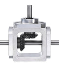 Bevel Gearbox 90 Degree 1to1 With Dual 6mm Output Shafts Aluminum DIY Frame front view with visible gears and aluminum frame