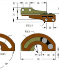 Technical drawing of a Two Piece Hidden 90 Degree Carbon Steel Sliding Limit Hinge for internal wood doors and furniture installation.