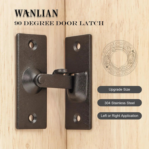 Front view of 90 Degree Door Latch for Sliding Doors and Screen Doors, upgraded size 46x25x65mm, made of 304 stainless steel.
